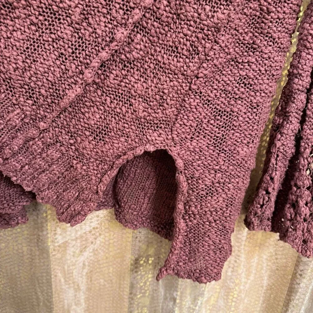 Free People Maroon Boho Chunky Open Knit Bell Sleeve‎ Sweater Oversized XS